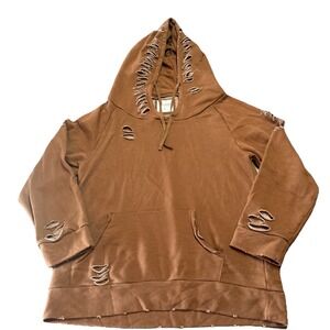 CHELSEA DEBOER by Lily & Lottie Size XL Distressed Pop Over Hoodie Brown